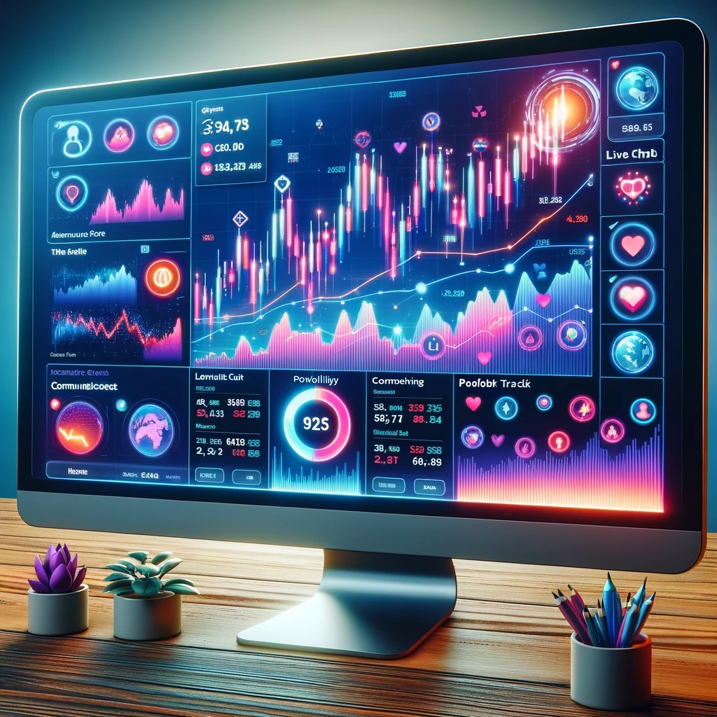 DALL·E 2024-05-15 12.51.50 - A modern and vibrant social trading platform interface displayed on a computer screen, with features like live chat, portfolio tracking, and real-time