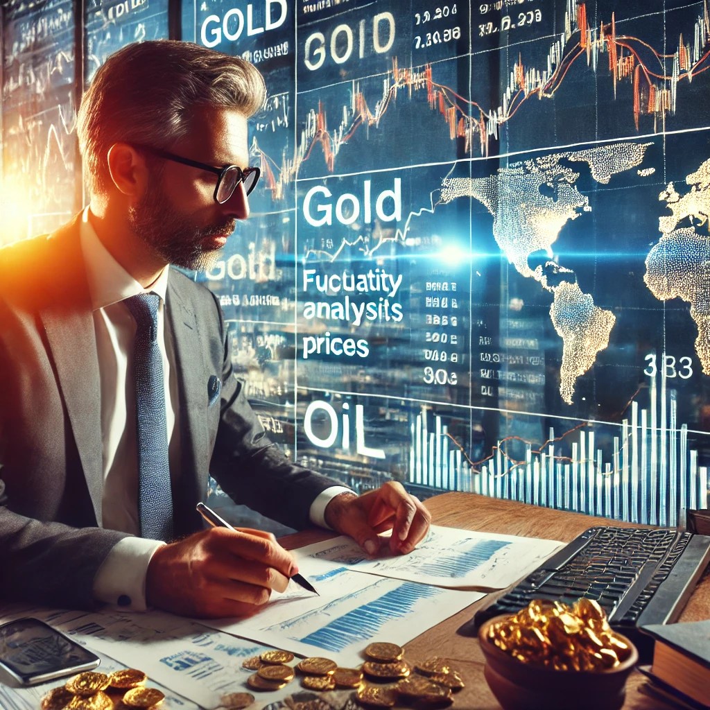 DALL·E 2024-07-03 16.44.44 - A financial analyst in an office, examining a large display of fluctuating commodity prices, such as gold and oil. The analyst, a middle-aged Caucasia