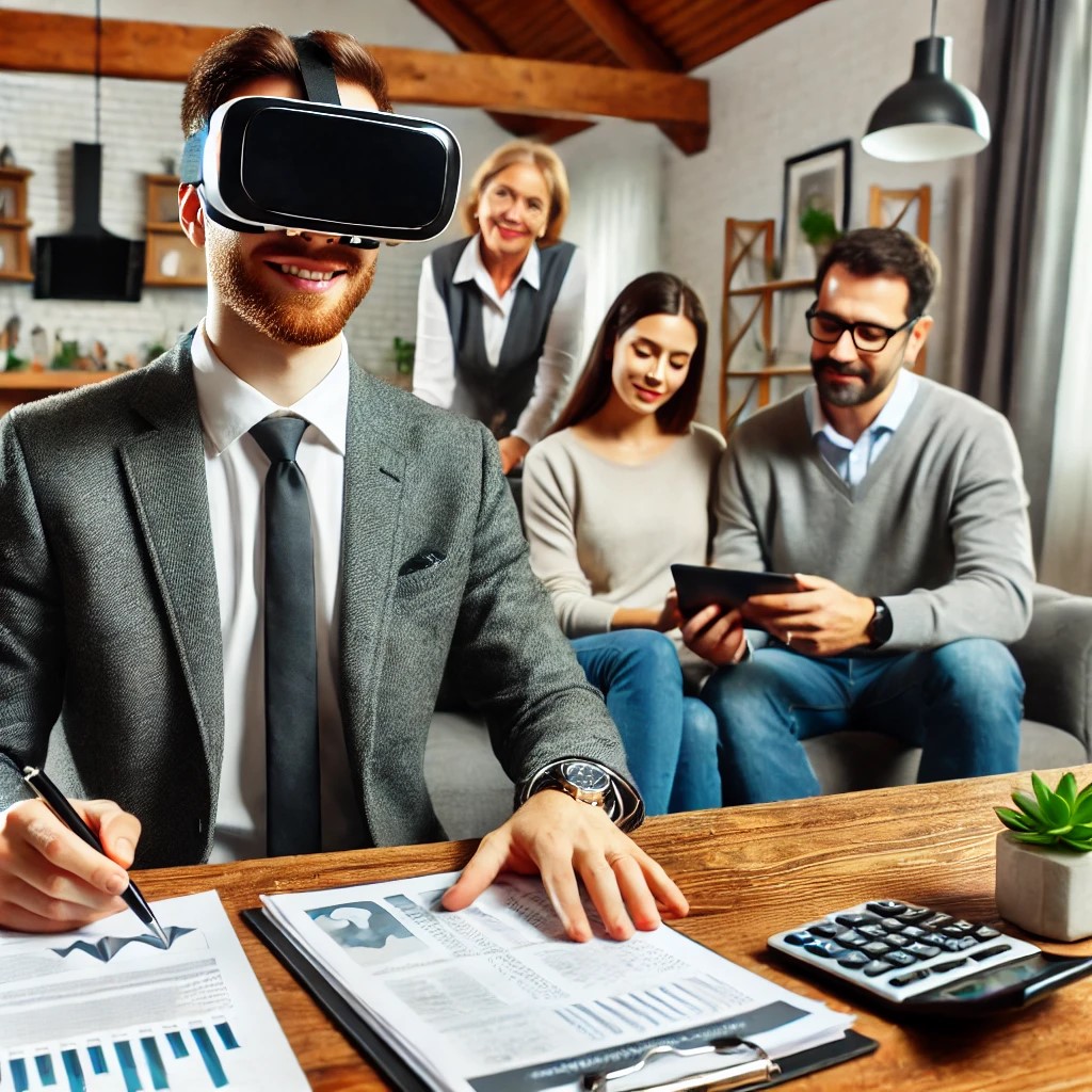 DALL·E 2024-07-27 11.30.14 - A financial advisor using a virtual reality headset to teach a family about financial planning in a modern living room. The background includes a coff